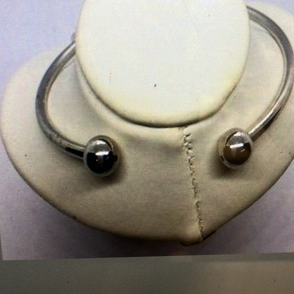 Silver cuff bangle with rhinestone beads and boot charm - Picture 2 of 2